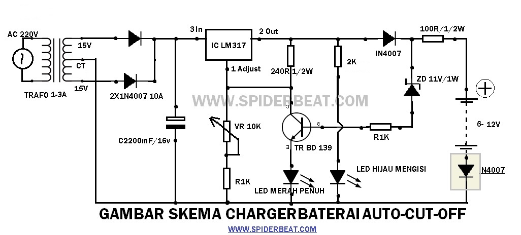 skema dan cara membuat charger baterai 6V-12V