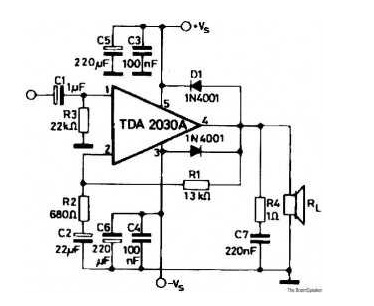  Skema  Rangkaian Mini Power  Amplifier Dengan IC TDA2030