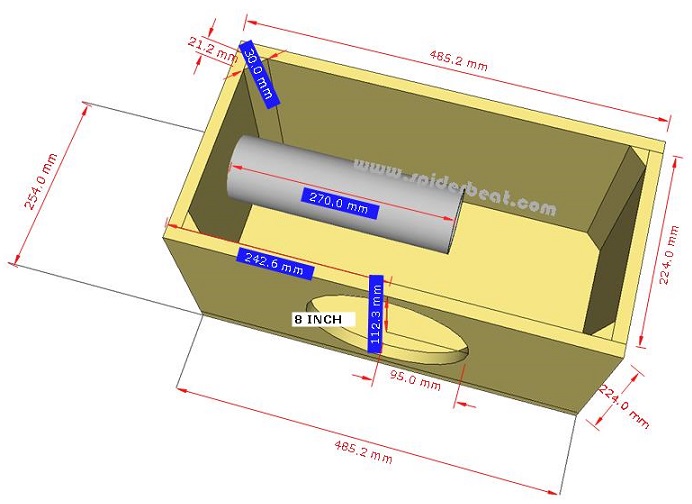 box subwoofer 8inch port bulat/pipa.