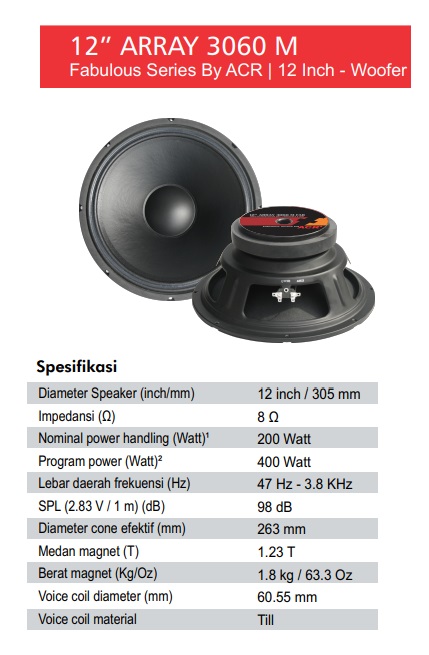 Spesifikasi speaker ACR 12" 3060M woofer 
