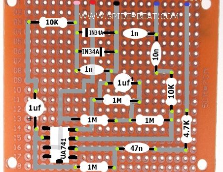 Layout PCB Bolong perfboard efek gitar distorsi