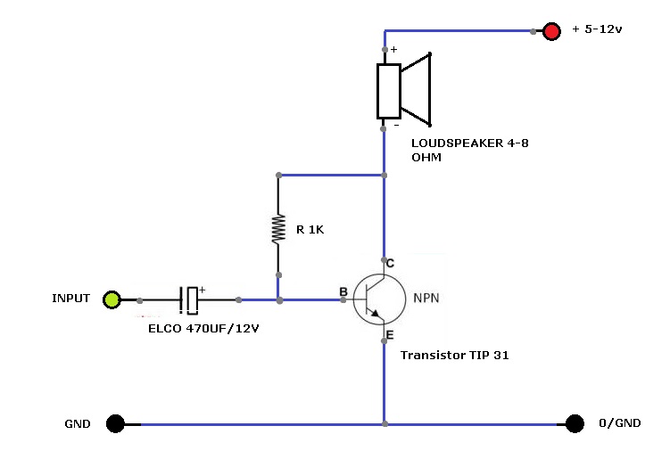 Rangkaian Amplifier Sederhana Untuk Handphone 3 Komponen