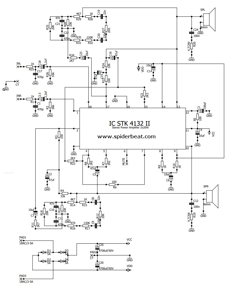 Skema power amplifier STK 4132 II suara jernih linier