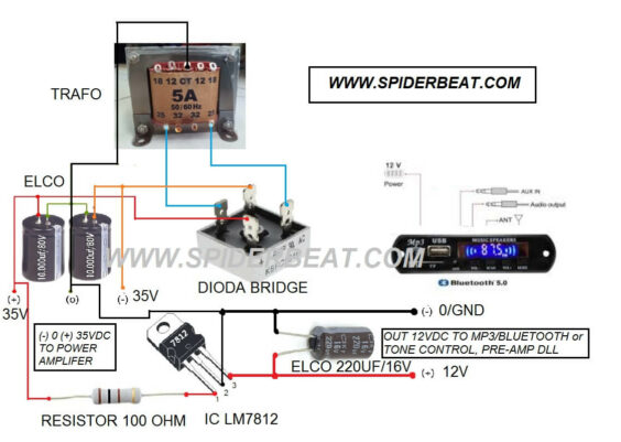 CARA MENURUNKAN 25vdc UNTUK MODUL MP3 BLUETOOTH