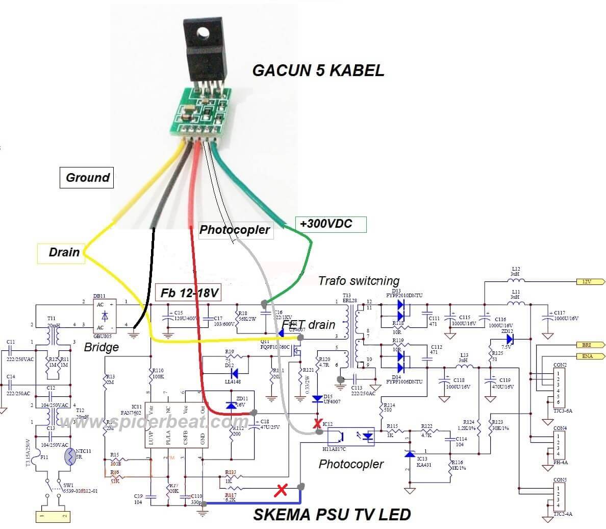 cara pasang gacun 5 kabel Pada semua Tv LED