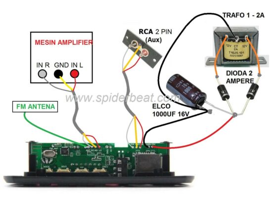 skema pemasangan modul mp3 ke ampli