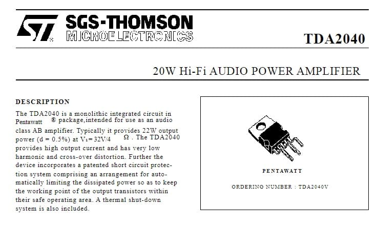 Tipikal IC power amplifier TD2040 low nois