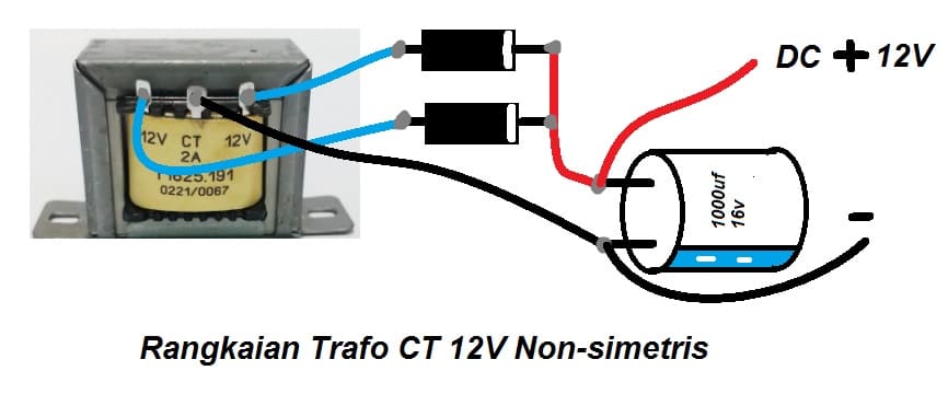 rangkaian trafo CT 12V non simetris