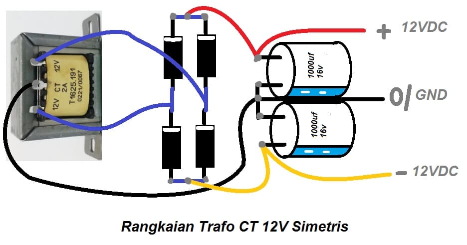 rangkaian trafo CT 12V simetris