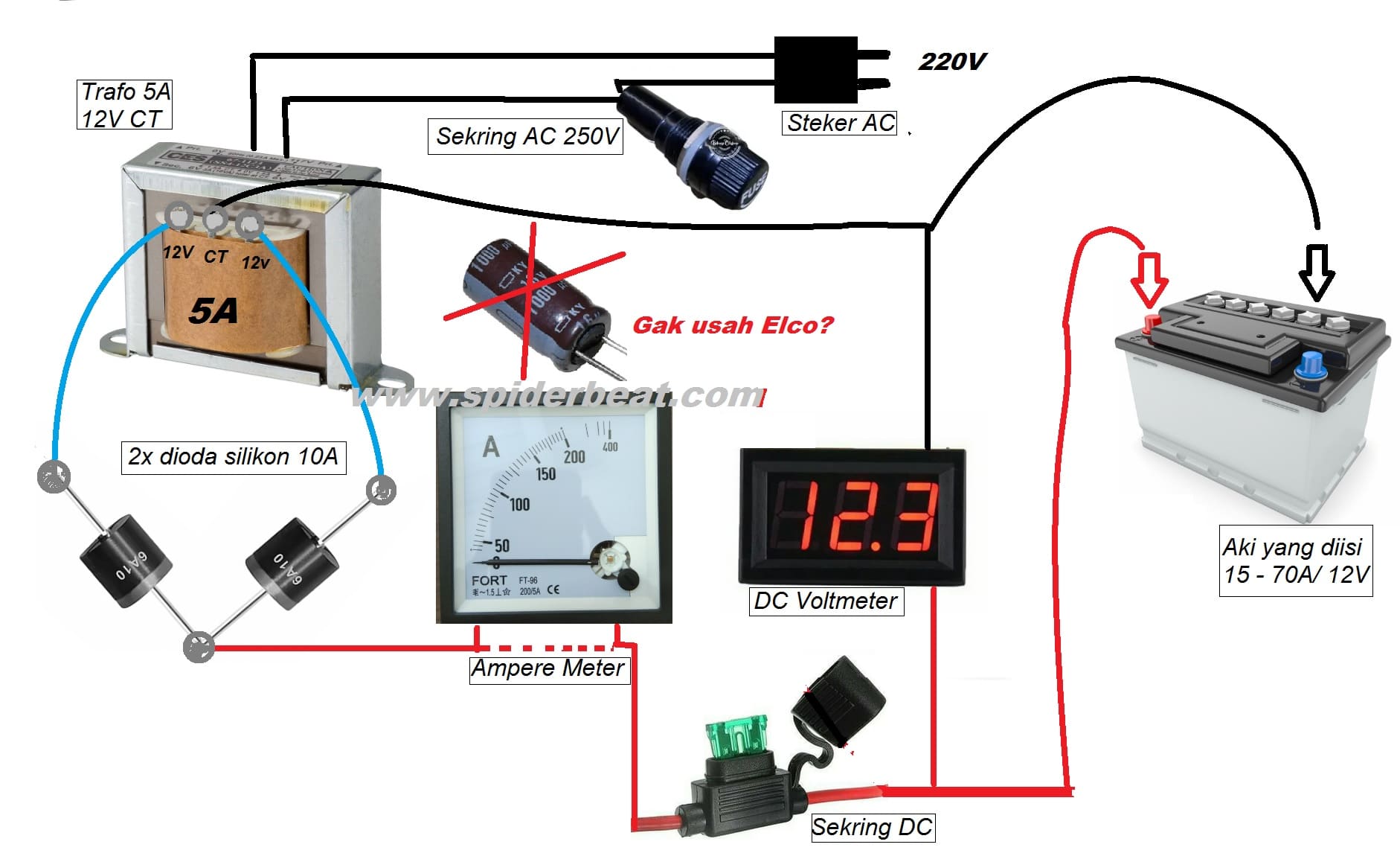 Skema Charger Aki Mobil Cepat Mengisi 35-70 Ampere