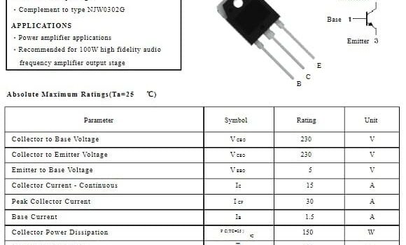 spesifikasi transistor final NJW0281G