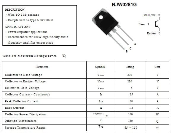 spesifikasi transistor final NJW0281G